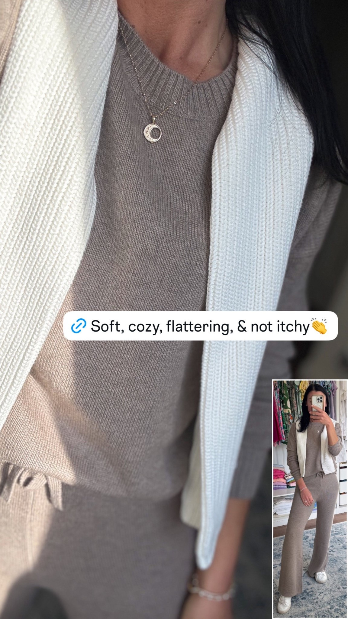 Absolutely love this cozy sweater set! Super soft & comfy, and not itchy at all👏From a wonderful small business. 

These cashmere-wool blend sweater and pats are also great for mixing and matching. In my opinion, these fit TTS. If between sizes, I would size up in the pants. Im wearing an XS on top and a S in the pant.

Great for lounging, running errands, or a travel day!

Matching set, lounge set, loungwear, sweater set, fall fashion 

#LTKStyleTip #LTKTravel #LTKSeasonal