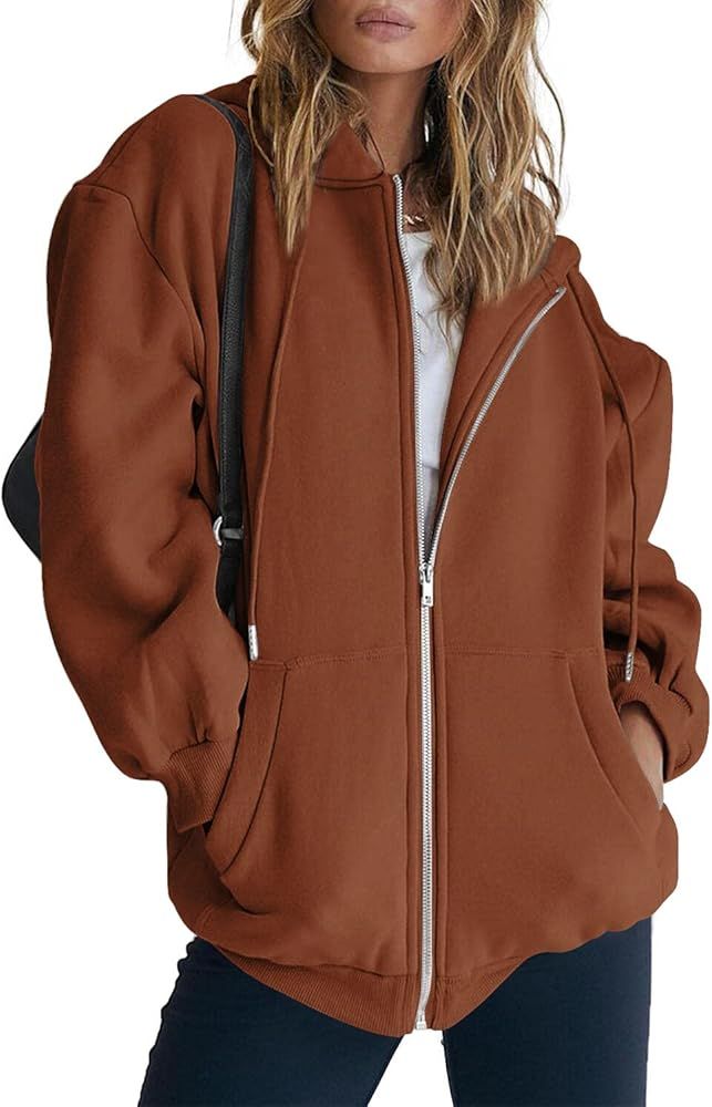 Trendy Queen Womens Zip Up Y2K Hoodies Long Sleeve Fall Oversized Casual Drawstring Sweatshirts Jack | Amazon (US)