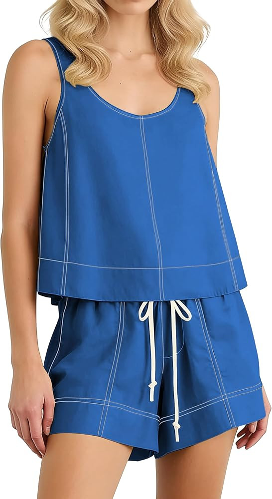 LTSCNRM Womens Two Piece Sets Summer Outfit Tank Tops & Elastic Waist Shorts Casual Matching Loun... | Amazon (US)