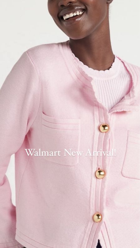 Walmart Cardigan! These darling pink scalloped cardigan comes in multiple colors! I have this in other colors from Fall and loved! #walmartfinds #walmartfashion #scallopedcardigan #ladyjacket #cardigan 