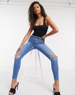 ASOS DESIGN square neck tank bodysuit with seam detail in black | ASOS (Global)