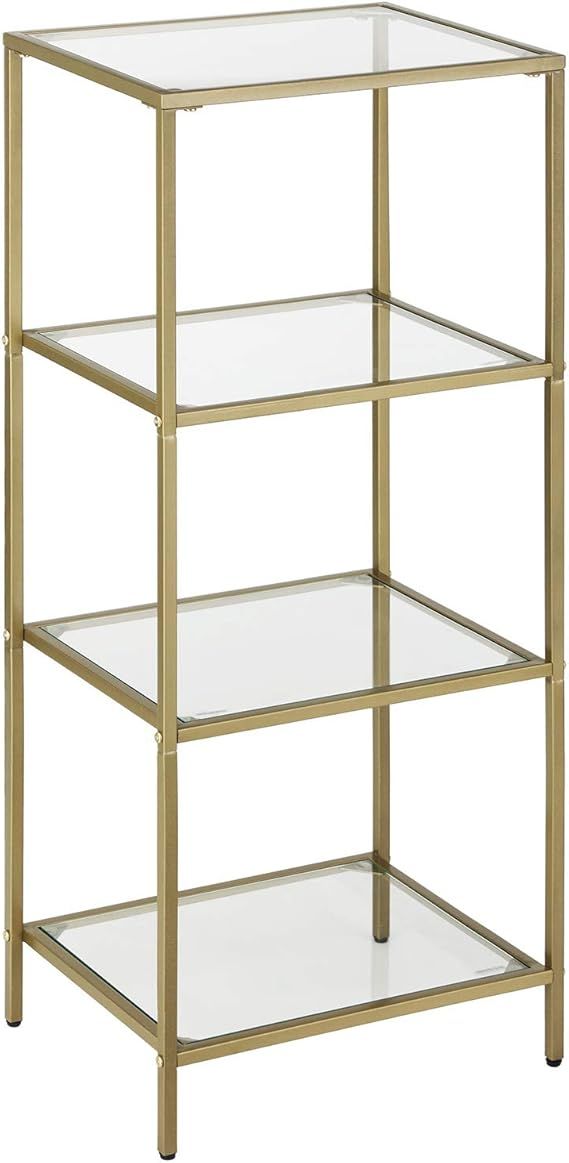 VASAGLE Gold Shelf, 4-Tier Shelving Unit, Bookshelf, Tempered Glass, Easy Assembly, for Living Ro... | Amazon (US)