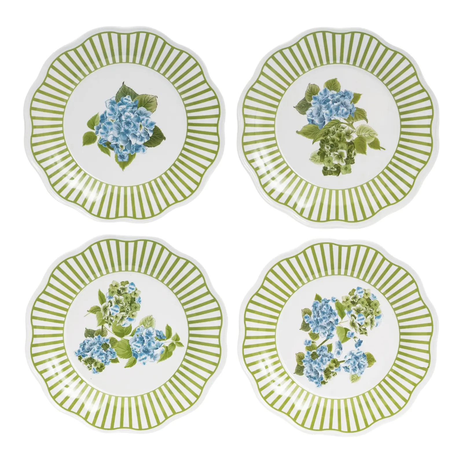 Hydrangea Garden Melamine Salad Plates, White/Green - Set of 4 | Chairish