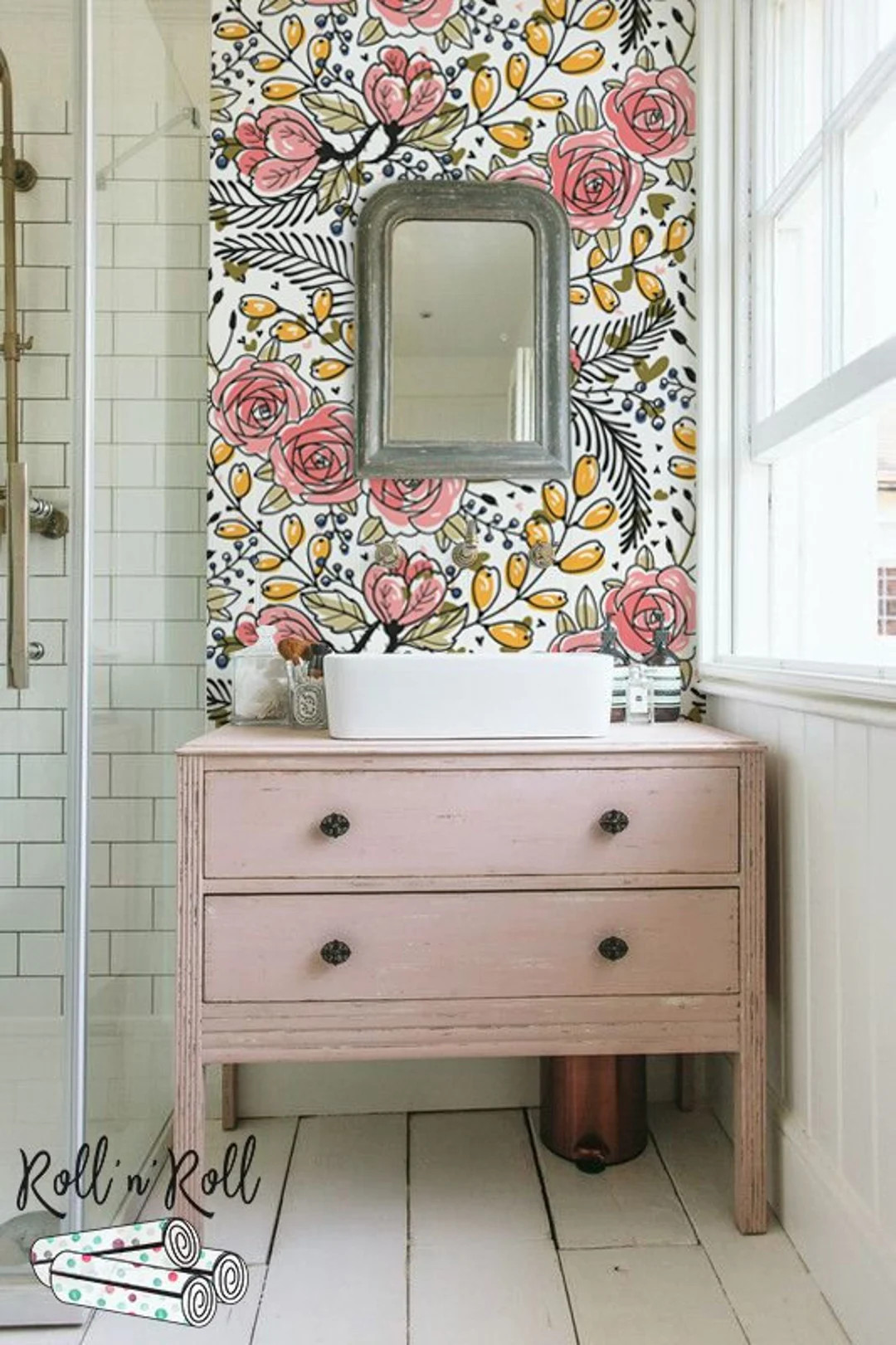 Sketch drawing wallpaper, Floral, Removable wallpaper, Meadow wallmural, Sweet flowers, Girl room... | Etsy (US)