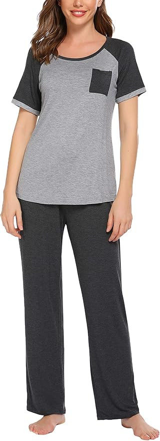 Ekouaer Women's Pajamas Set Soft Sleepwear Pjs Set Short Sleeve Tops and Pants with Pockets S-XXL | Amazon (US)