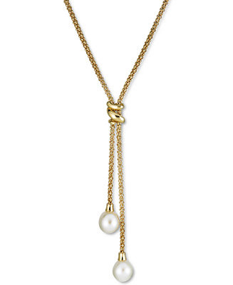 Cultured Freshwater Pearl (7mm) Lariat Necklace in 14k Gold-Plated Sterling Silver, 17 | Macy's