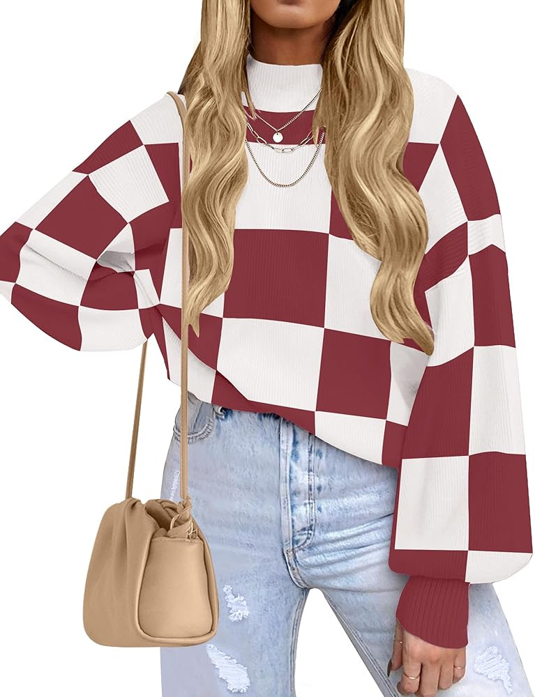 ZESICA Women's 2024 Fall Fashion Turtleneck Long Sleeve Striped Ribbed Knit Loose Pullover Sweate... | Amazon (US)