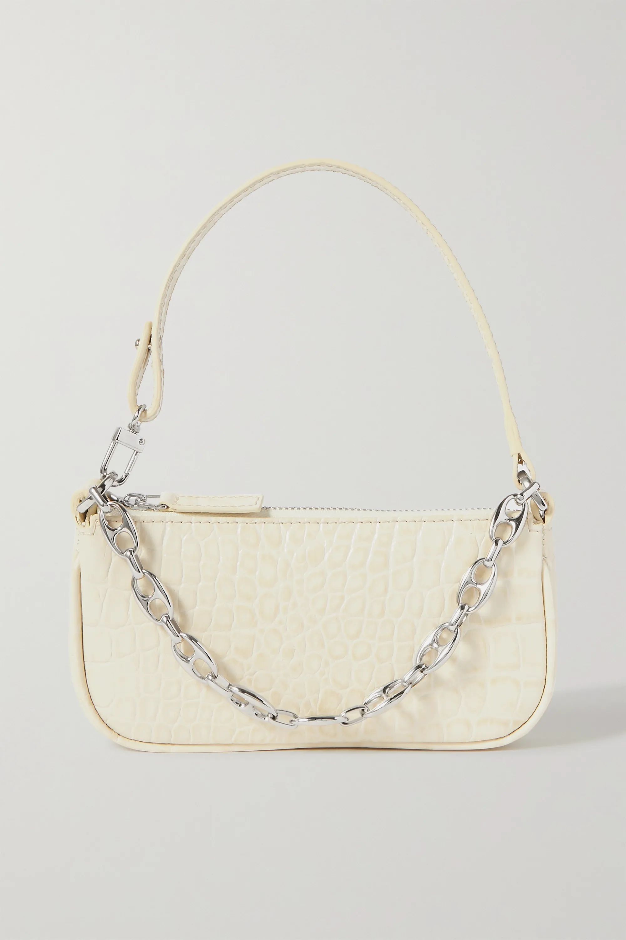 Cream Rachel mini chain-embellished croc-effect leather shoulder bag | BY FAR | NET-A-PORTER | NET-A-PORTER (UK & EU)