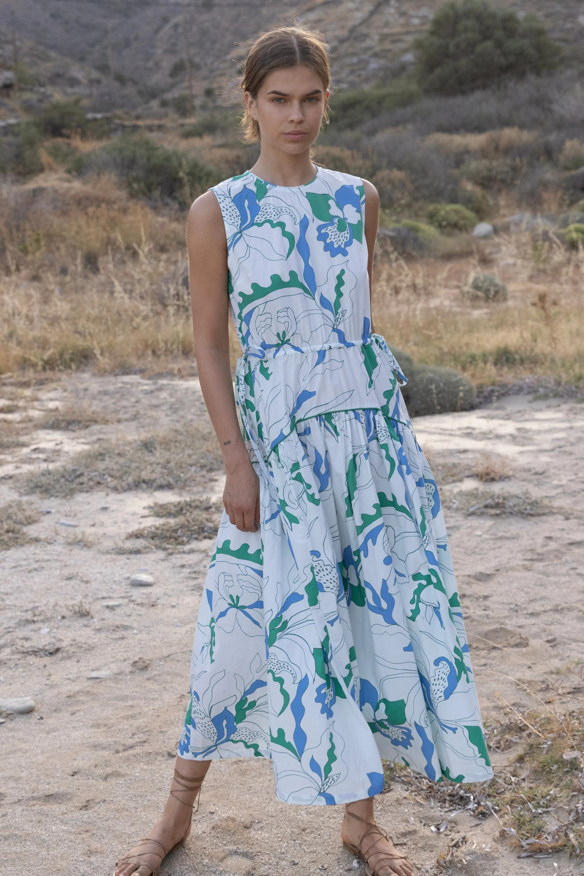 Sleeveless Piped Maxi- Orchid Green | Oliphant Design