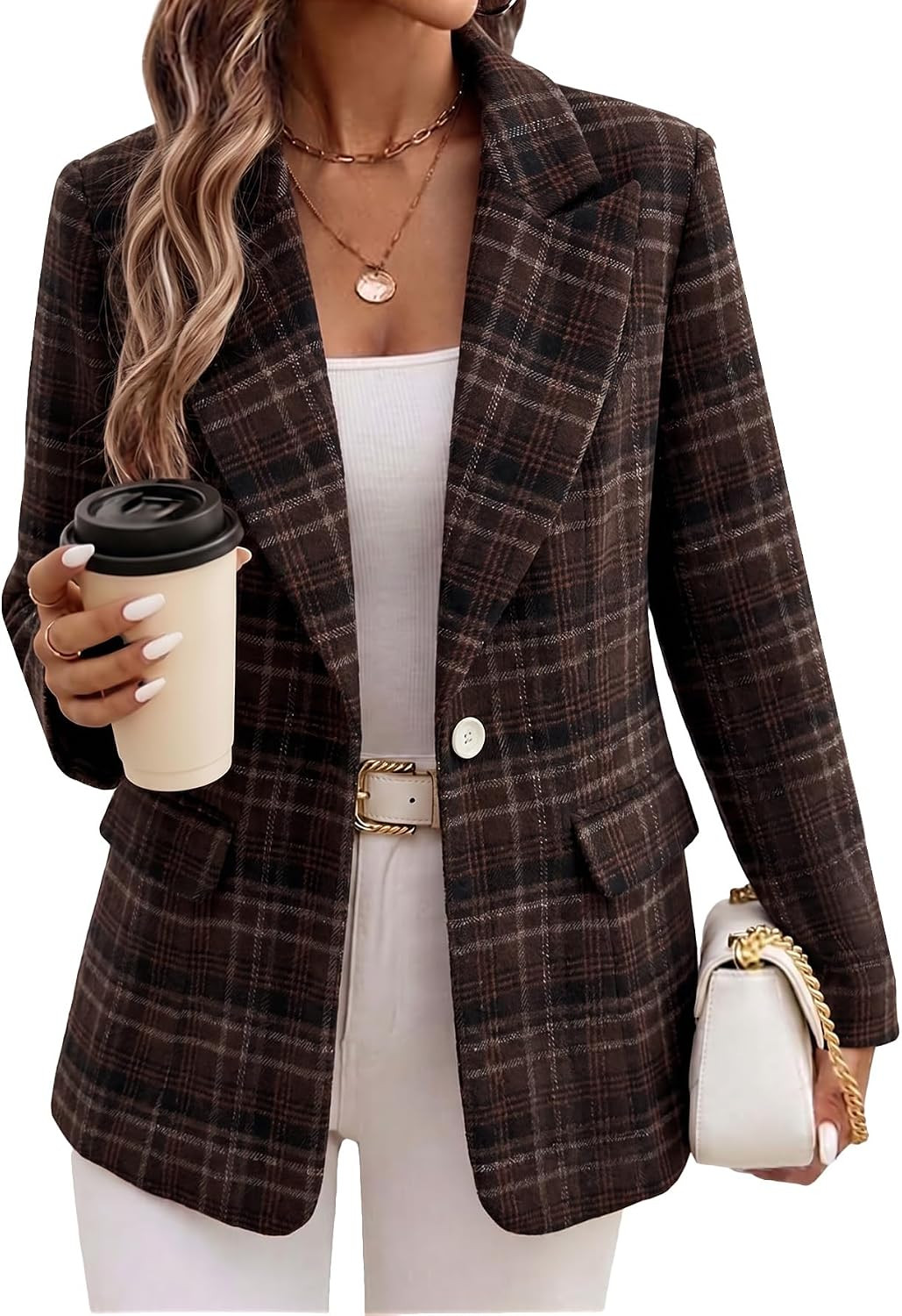 Mina Self 2026 Fall Women's Flannel Plaid Blazer Jacket Business Casual | Amazon (US)