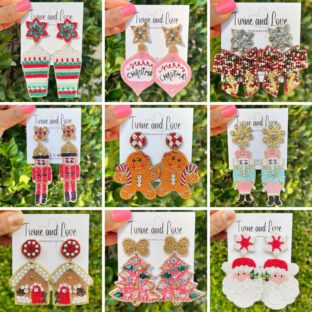 Sparkling Hand Beaded Christmas Earrings Lightweight and - Etsy | Etsy (US)