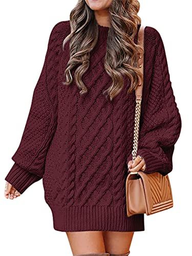 ANRABESS Women 2023 Fall Crewneck Long Sleeve Oversized Cable Knit Chunky Pullover Short Sweater ... | Amazon (US)