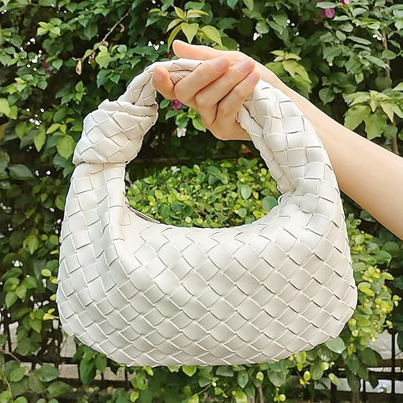 Women Soft PU Leather Woven Handbag Summer Handmade Hobo Shoulder Bag Woven Clutch Bag Knotted Casua | Amazon (US)