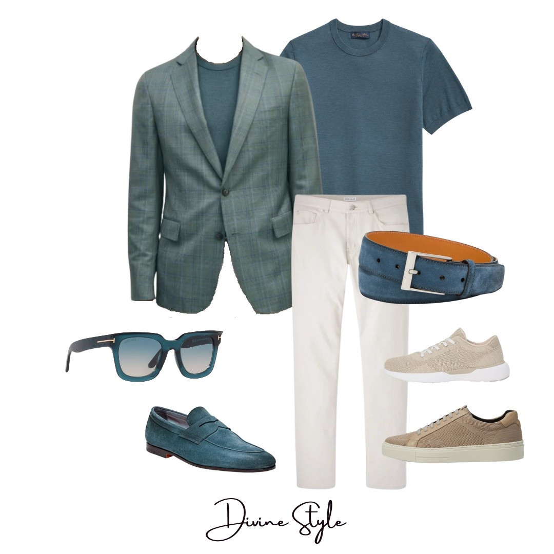 Stylish this spring season men in a relaxed tailored blazer and crewneck shirt. We love teal on guys for the siding season. Wear this for business travel or travel to a big city. 

#LTKStyleTip #LTKSeasonal #LTKMens