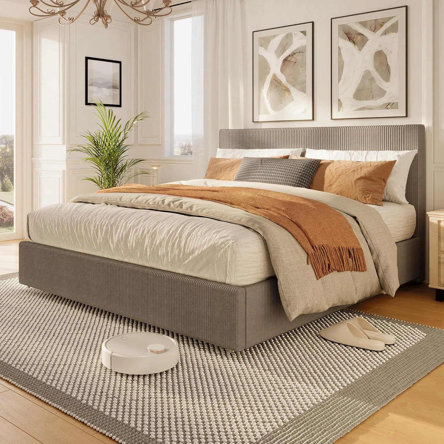 Bed Frame with 4 Storage Drawers, Platform Bed Frame with Upholstered Channel Tufted Wingback Headboard, Strong Wooden Slats Support | Wayfair North America