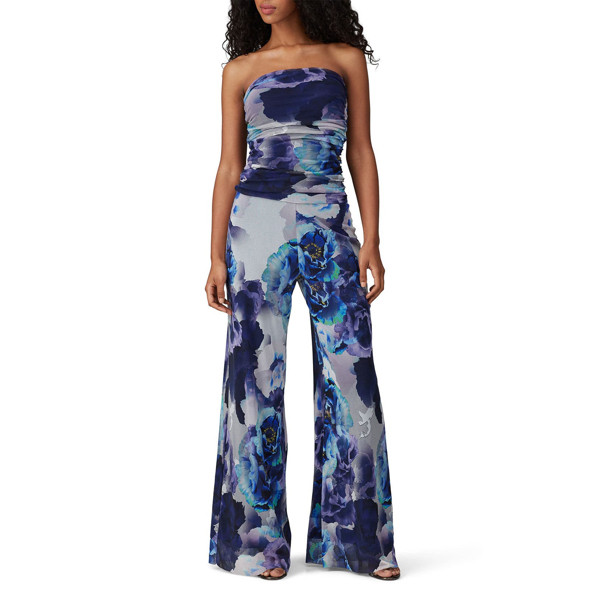 Fuzzi Blue Strapless Jumpsuit blue-multicolored-print | Rent the Runway