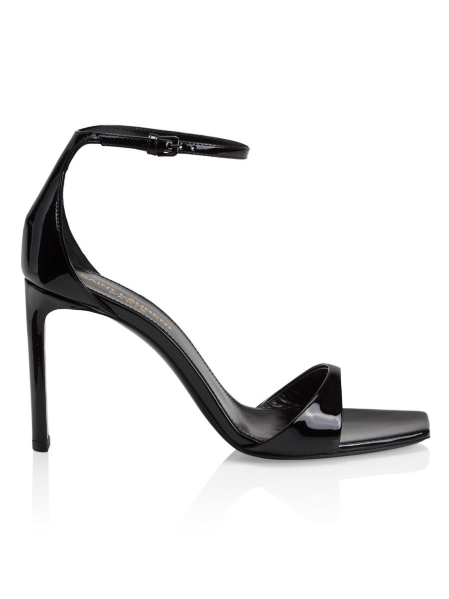 Saint Laurent Bea Patent Leather Anke-Strap Sandals | Saks Fifth Avenue