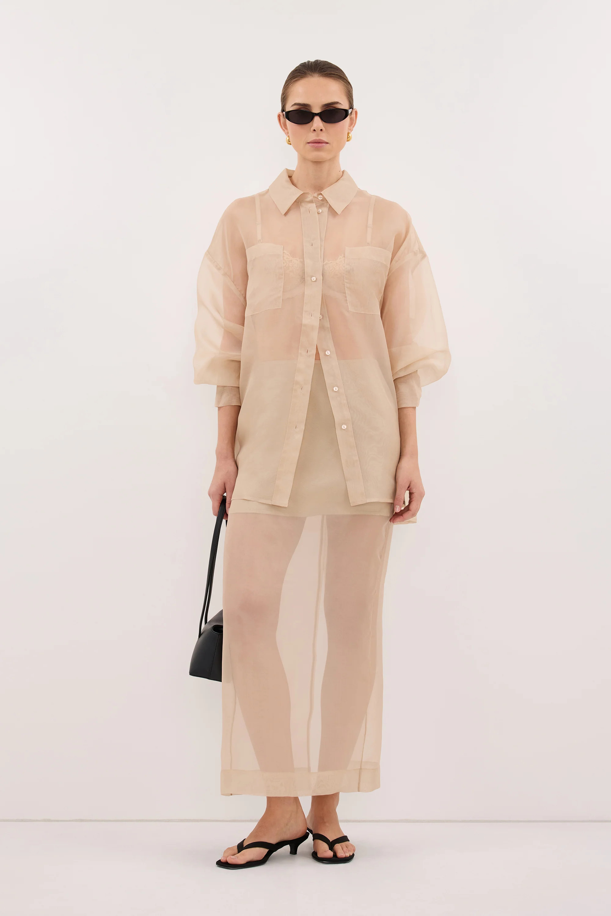 SIAN GOLD ORGANZA MIDI SKIRT | DISSH