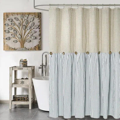 Farmhouse Shower Curtain - Linen Cotton Blend Fabric With Rustic Striped Design, Reinforced Buttonholes For Easy Installation, Classic Country Chic St | Wayfair North America