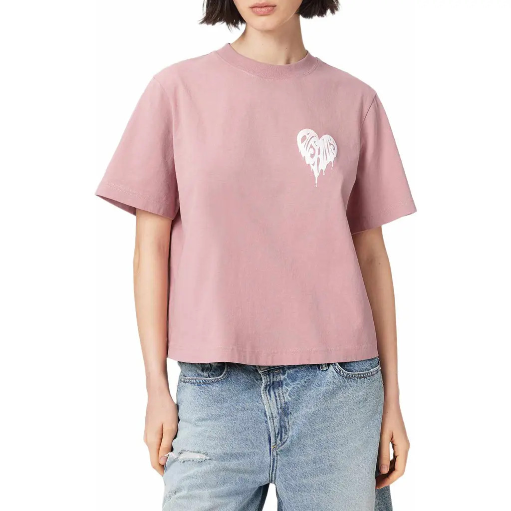 AllSaints Trip Lisa Boxy Cotton Graphic T-Shirt in Woodrose Pink at Nordstrom, Size X-Small | Nordstrom