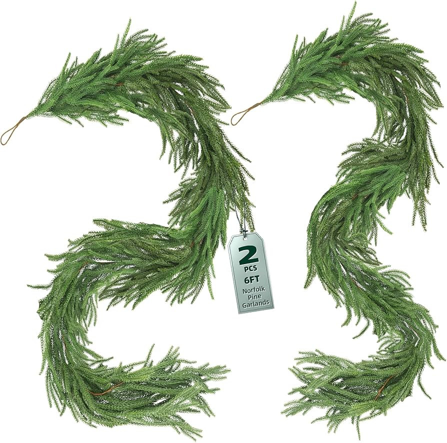 2Pcs 6FT Norfolk Pine Garlands Realistic, Real Touch Winter Xmas Garland, Christmas Decorations I... | Amazon (US)