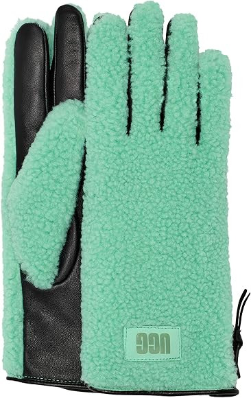 UGG Women's Sherpa and Leather Zip Glove, Pale Emerald, Size Large | Amazon (US)