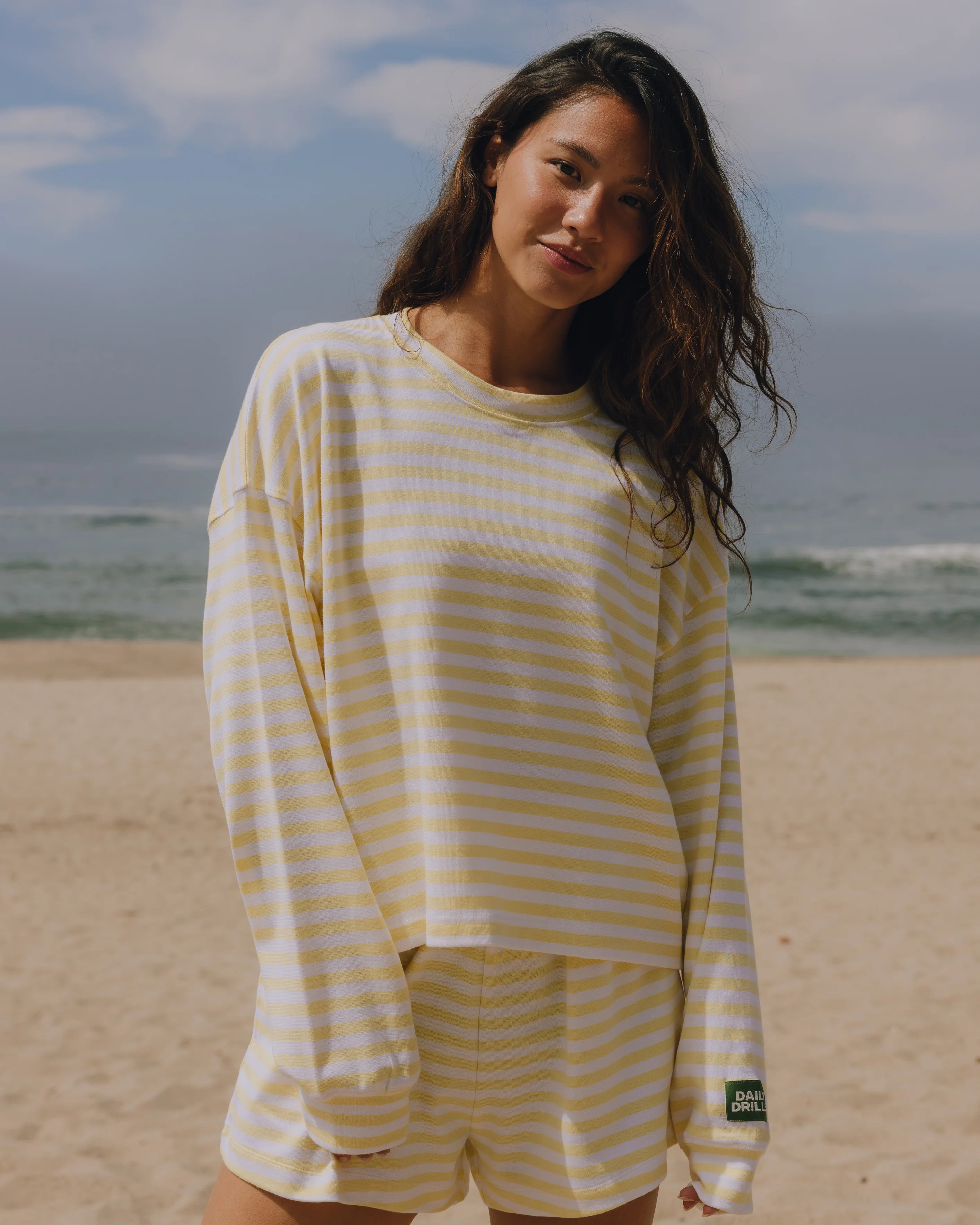 Striped Cotton Long Sleeve - Lemonade + White Stripe | Daily Drills LLC