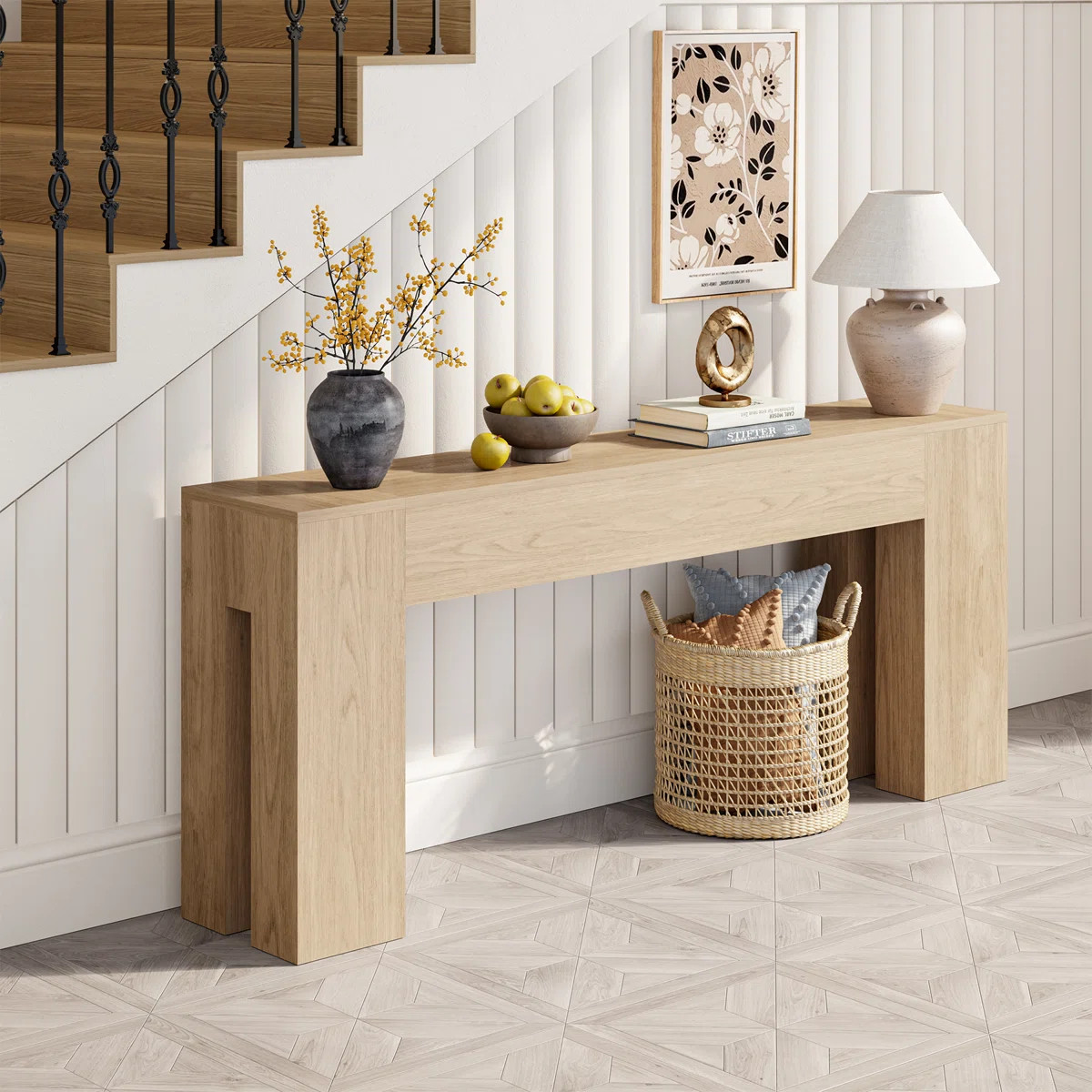 Farmhouse 80-Inch Long Sofa Console Table For Entryway Living Room Hallway Foyer Entrance, Wood B... | Wayfair North America
