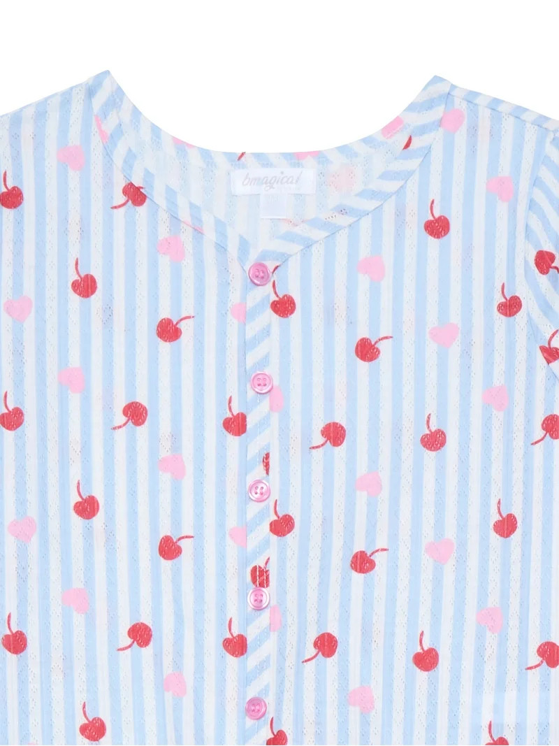 Bmagical Girls Pointelle Short Sleeve Top, Shorts, and Pant Pajama Set, Sizes 4-16 | Walmart (US)