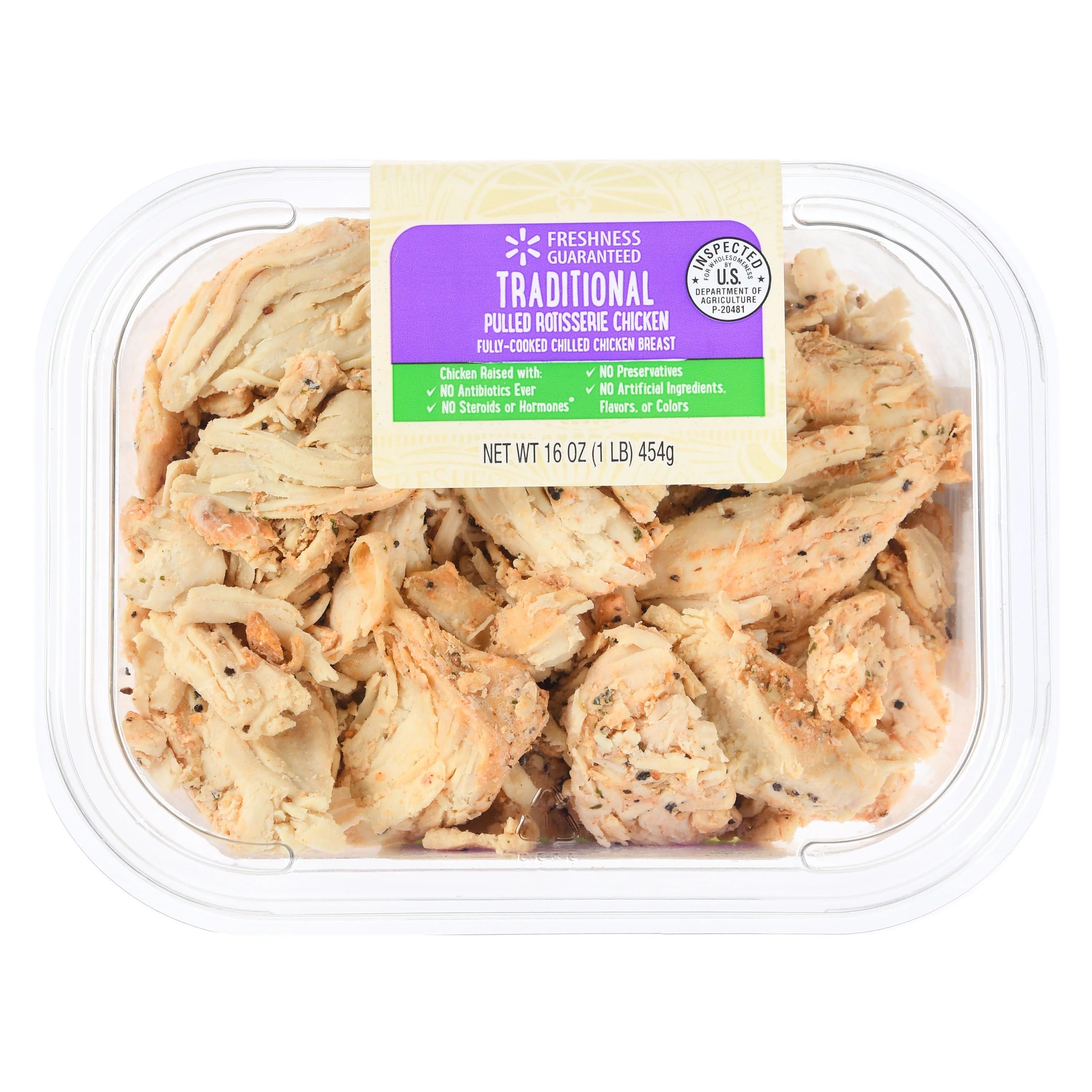Freshness Guaranteed Fully Cooked Traditional Pulled Rotisserie Chicken, 16 Ounce, 18g of Protein... | Walmart (US)