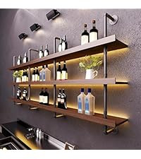 70.8in Large Wine Rack with LED Light Solid Wood Wall Mounted Wine Rack, 3-Tiers Liquor Bottles F... | Amazon (US)