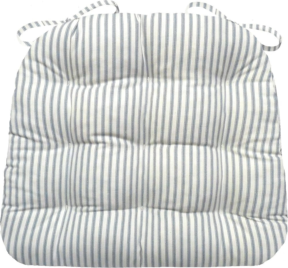 Barnett Home Decor Ticking Stripe Berlin Blue Dining Chair Pad with Ties - Size Extra-Large Size ... | Amazon (US)