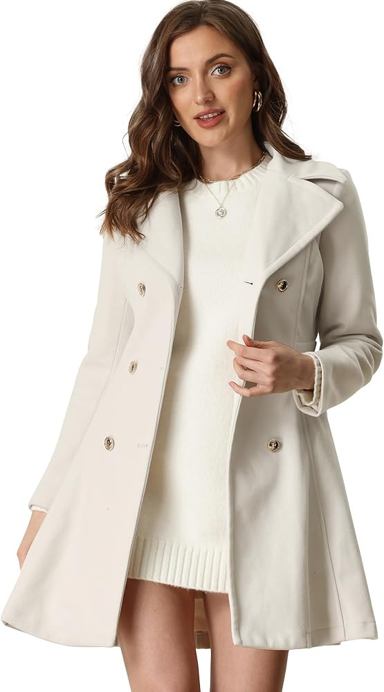Allegra K Winter Long Coat for Women's Lapel Collar Double Breast Coats | Amazon (US)