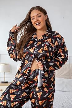 Vozanet Women's Plus Size Button Down Pajama Sets Satin Silky Long Sleeve Long Pants Sleepwear Lo... | Amazon (US)