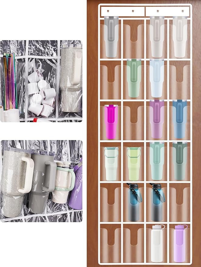 NiHome Clear 24 Pockets Door Hanging Water Bottle Organizer Compatible 40oz Stanley Tumblers, Han... | Amazon (US)