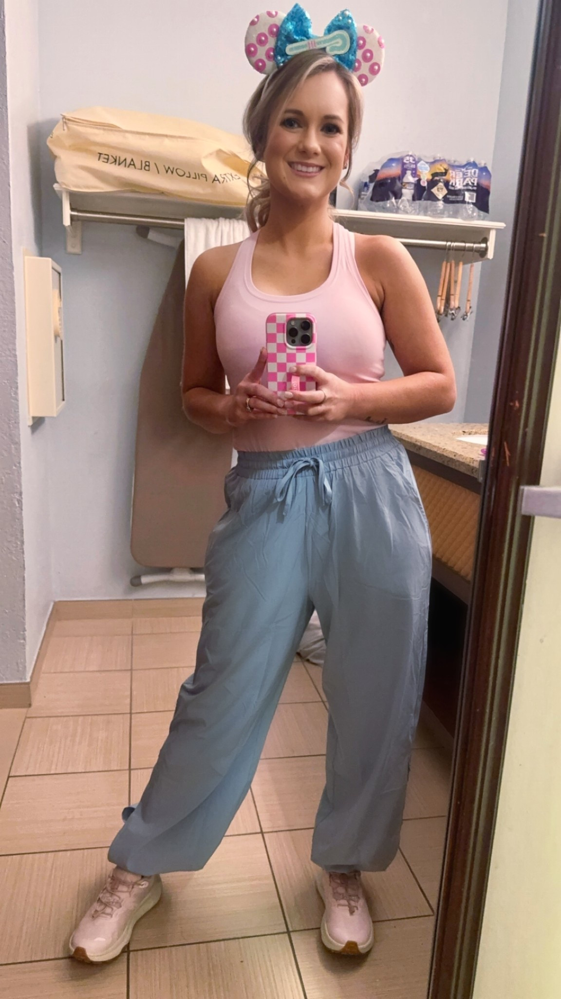 Disney bounding as Bo Peep! These super cute pants are from Halara and are SO comfy and cute! Tank and ears are Amazon. 

#Disneybounding #Disneytravel #Disneyoutfit #momfit #ootd 

#LTKActive #LTKPetite #LTKTravel