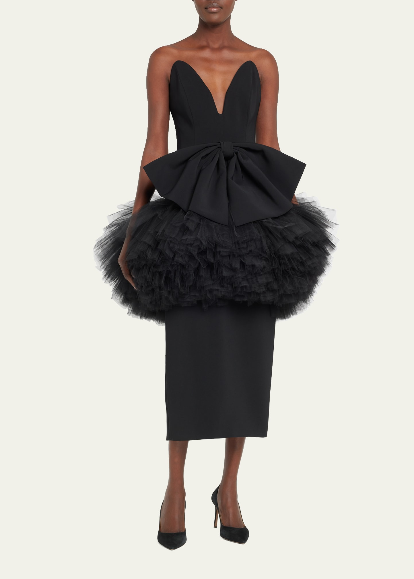 Plunging Strapless Bow-Front Tulle Maxi Dress | Bergdorf Goodman