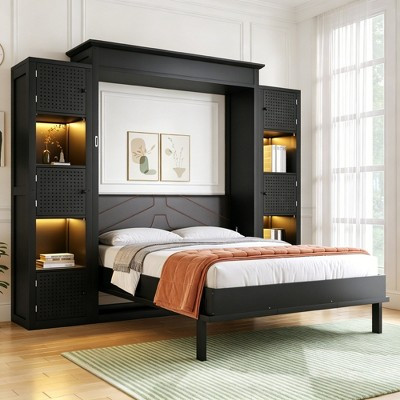 Luxystar Modern Queen Murphy Bed with 10 Storage Shelves and Upholstered Headboard, Black | Target