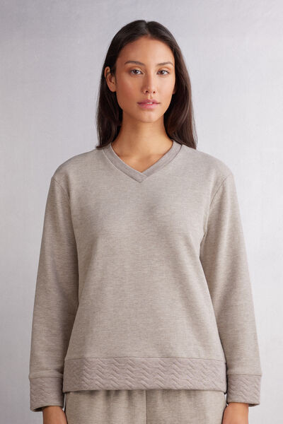 Intimissimi Soft Chevron Long Sleeve V-neck Top Woman Brown Size L | Intimissimi (US)