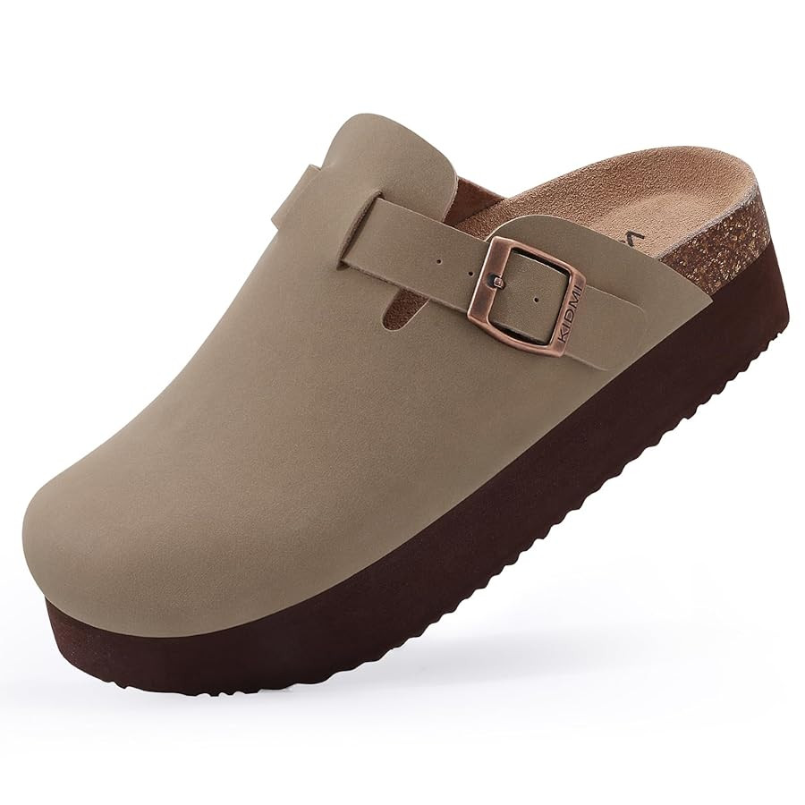 KIDMI Women's Platform Clogs Leather Mules Cork Footbed Potato Shoes | Amazon (US)