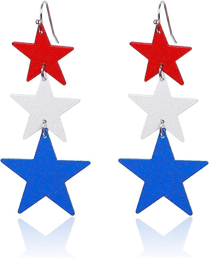 Independence Day Earrings Heart Flag Star Dangle Layered Earrings Lightweight Colorful Summer Ear... | Amazon (US)
