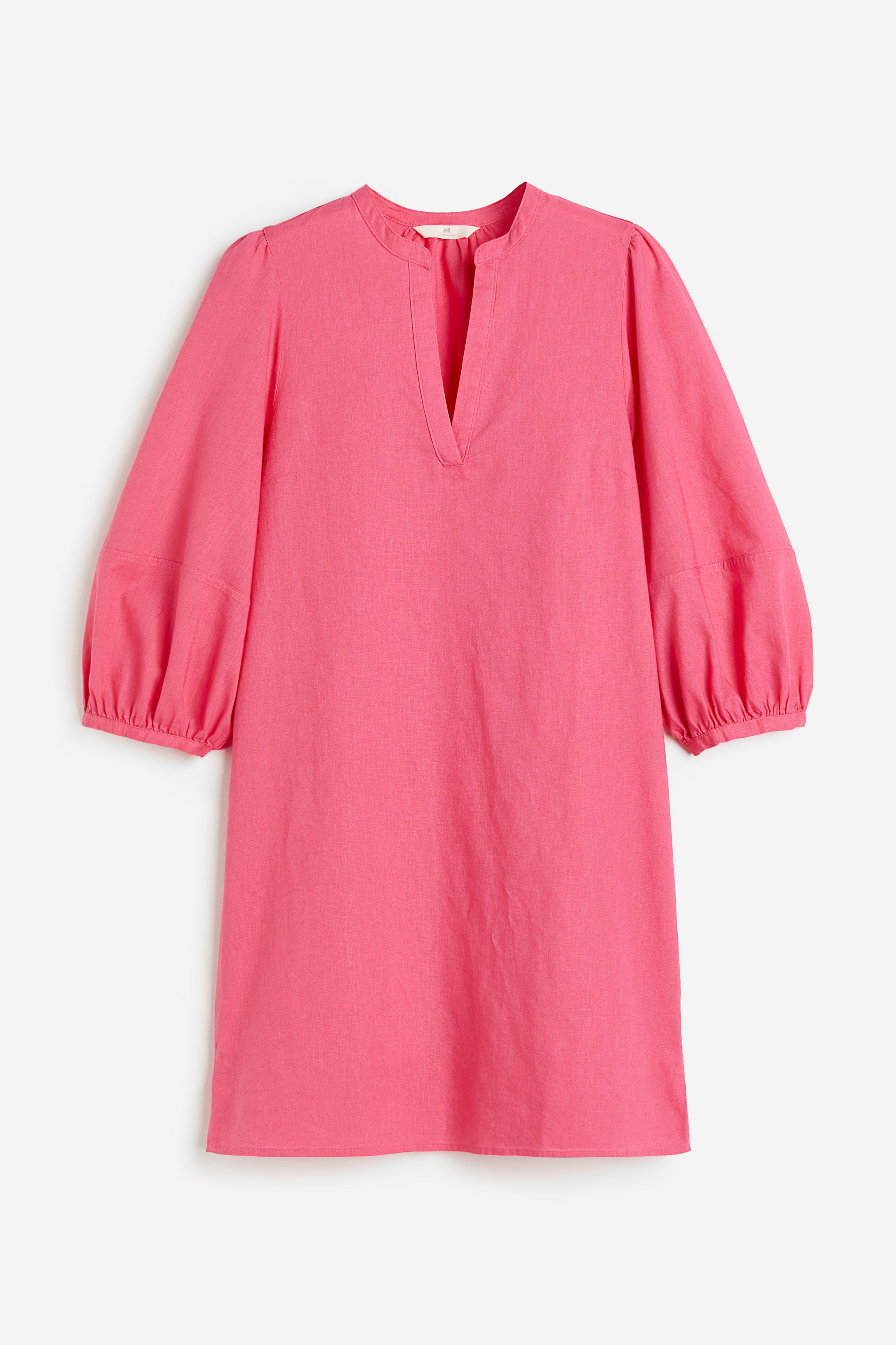 Tuniekjurk van linnenmix - V-hals - Driekwart mouwen - Roze - DAMES | H&M NL | H&M (DE, AT, CH, NL, FI)