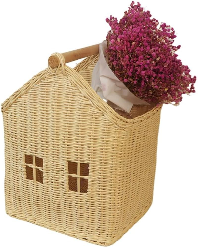 Rattan House Storage Basket, Flower Basket With Handld, Portable Picnic Picking Baskets, Garlic S... | Amazon (US)