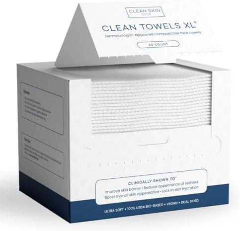 Clean Skin Club Clean Towels XL®, 100% USDA Biobased Face Towel, Disposable Face Towelette, Ecze... | Amazon (US)