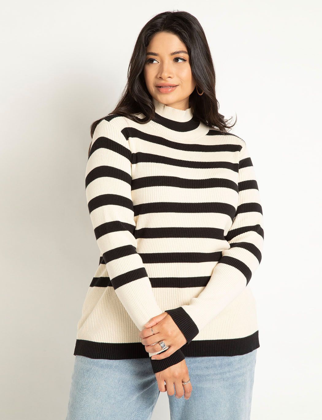 Striped Mock Neck Sweater | Eloquii