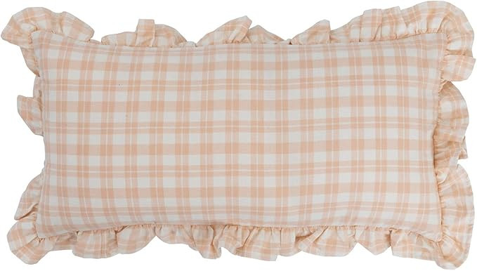 Creative Co-Op Cotton Lumbar Plaid Ruffle Pillow, 24" L x 12" W x 2" H, Pink | Amazon (US)
