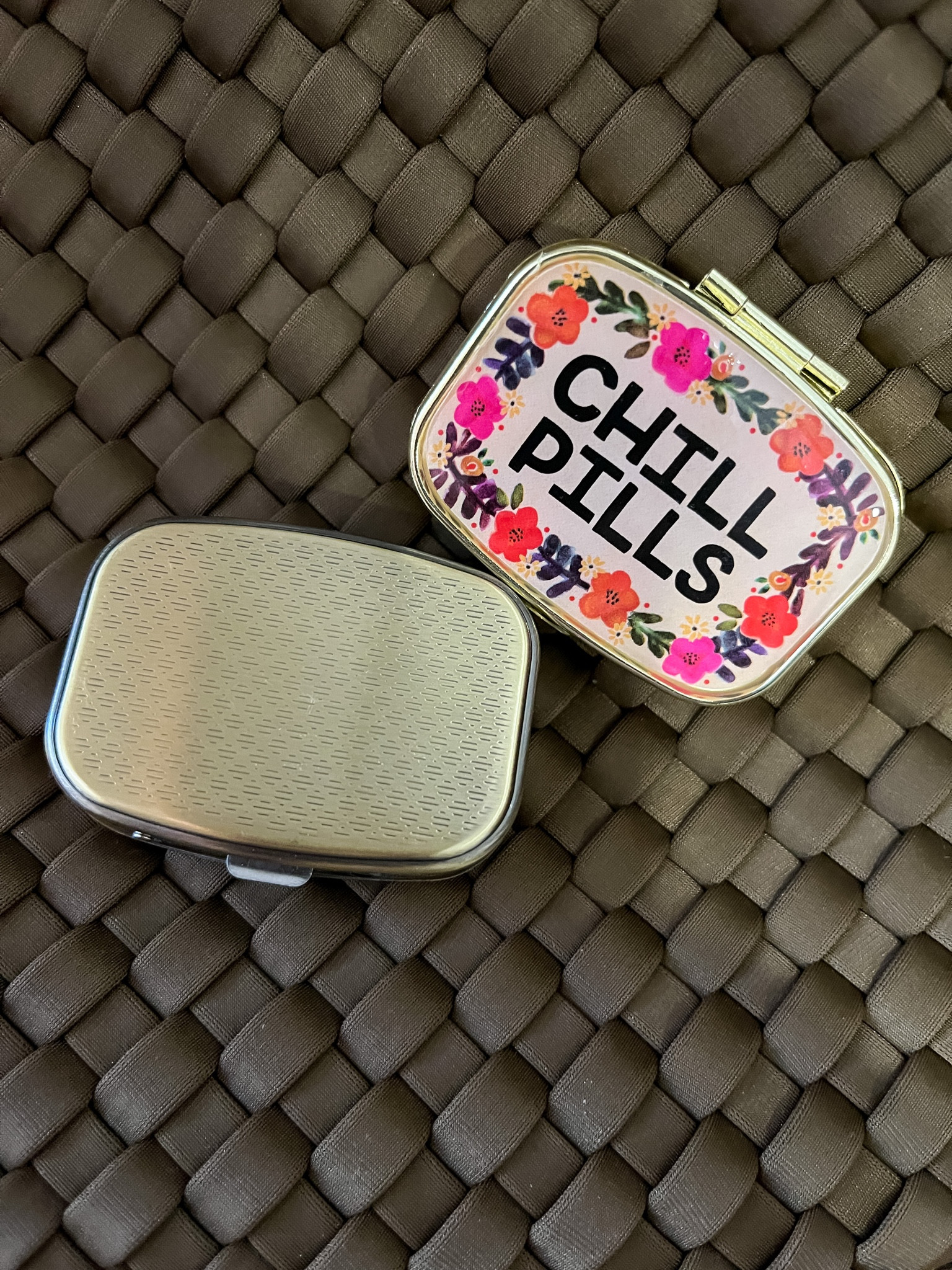 Dynippy Pill Case Pill Box with Mirror Retro Pocket 2 Compartment