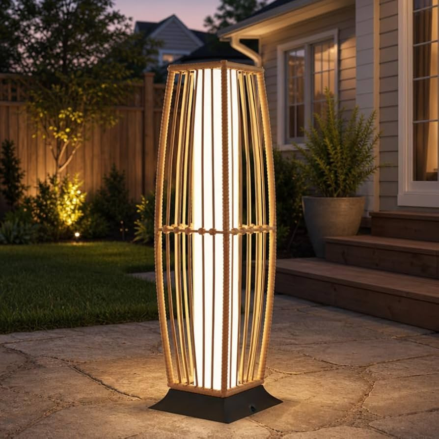 Grand patio Solar Outdoor Floor Lamp, Waterproof Wicker Boho Patio Lantern with Warm LED Light, C... | Amazon (US)