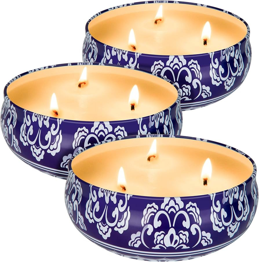 Amazon.com: Citronella Candles Outdoor and Indoor 3 x 13.5 Oz,3 Wick Scented Candles Gift Set,Aromatherapy Candles Natural Soy Wax Candle in Portable Travel Tin 3 Pack : Health & Household | Amazon (US)