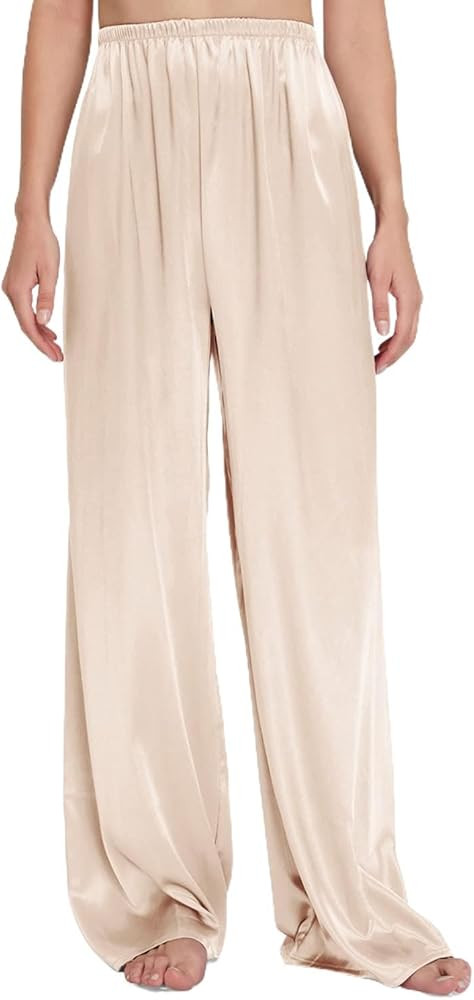 ZEEREE Womens Wide Leg Pajama Pants Satin Silk Long Sleep Trousers Loose Elastic Waist Lounge Pan... | Amazon (US)